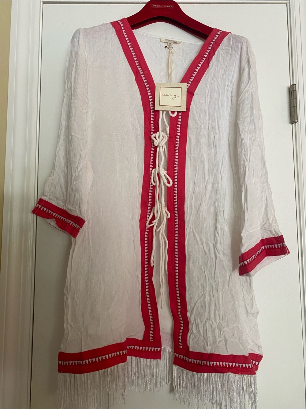 Hand Embroidered Embroidered Red White Hearts Cover Up/ Resort Wear NWT